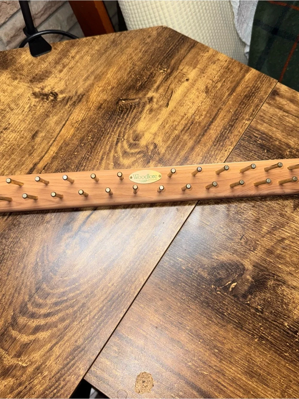 Brass Peg Wall Rack in Natural Wood